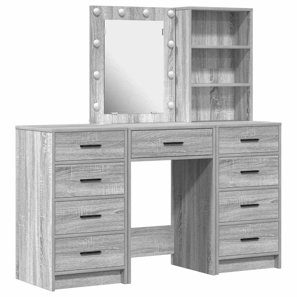 vidaXL Toaletka z szufladą z półką 3 pcs Szary Materiał drewnopochodny