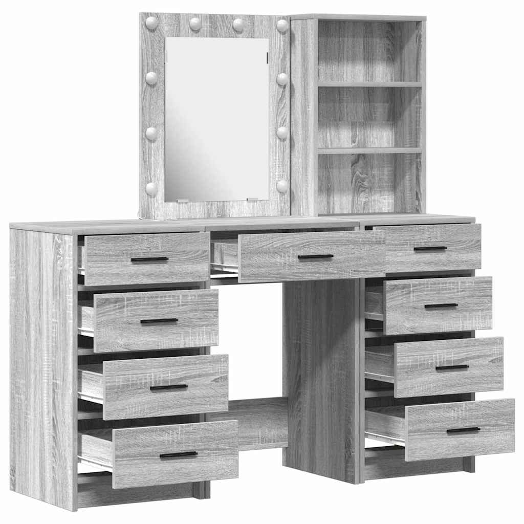 vidaXL Toaletka z szufladą z półką 3 pcs Szary Materiał drewnopochodny