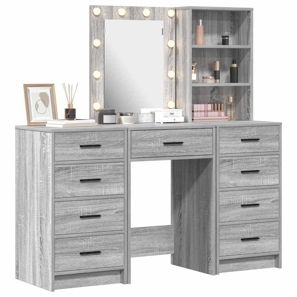 vidaXL Toaletka z szufladą z półką 3 pcs Szary Materiał drewnopochodny