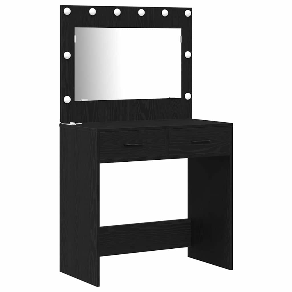 vidaXL Toaletka z szufladą 2 pcs Czarny Materiał drewnopochodny