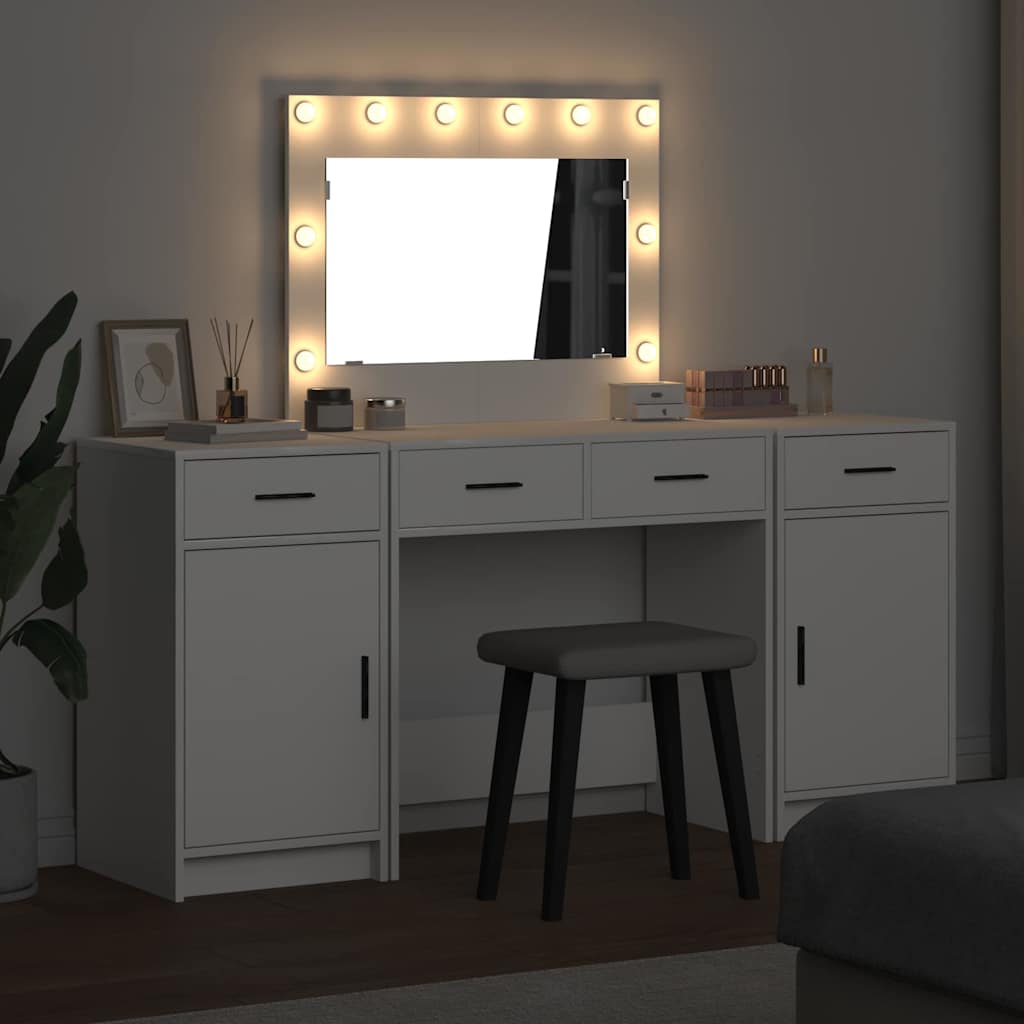 vidaXL Toaletka z szufladą 3 pcs Biały Materiał drewnopochodny