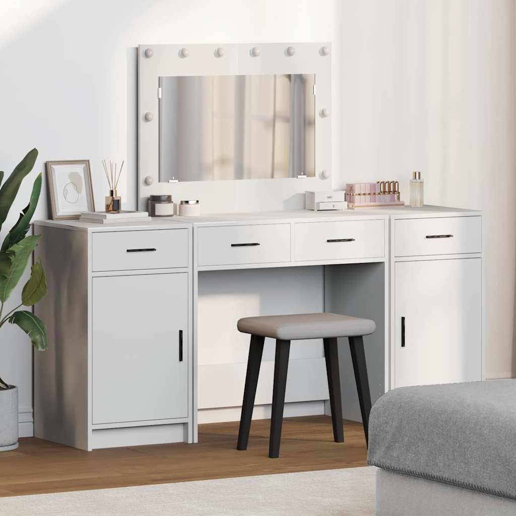vidaXL Toaletka z szufladą 3 pcs Biały Materiał drewnopochodny