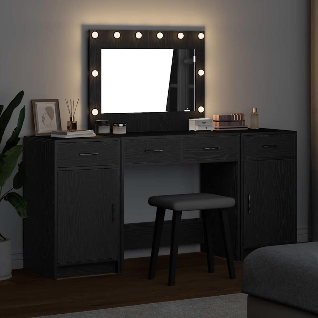 vidaXL Toaletka z szufladą 3 pcs Czarny Materiał drewnopochodny