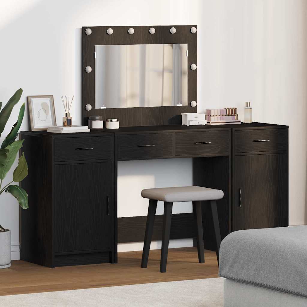 vidaXL Toaletka z szufladą 3 pcs Czarny Materiał drewnopochodny