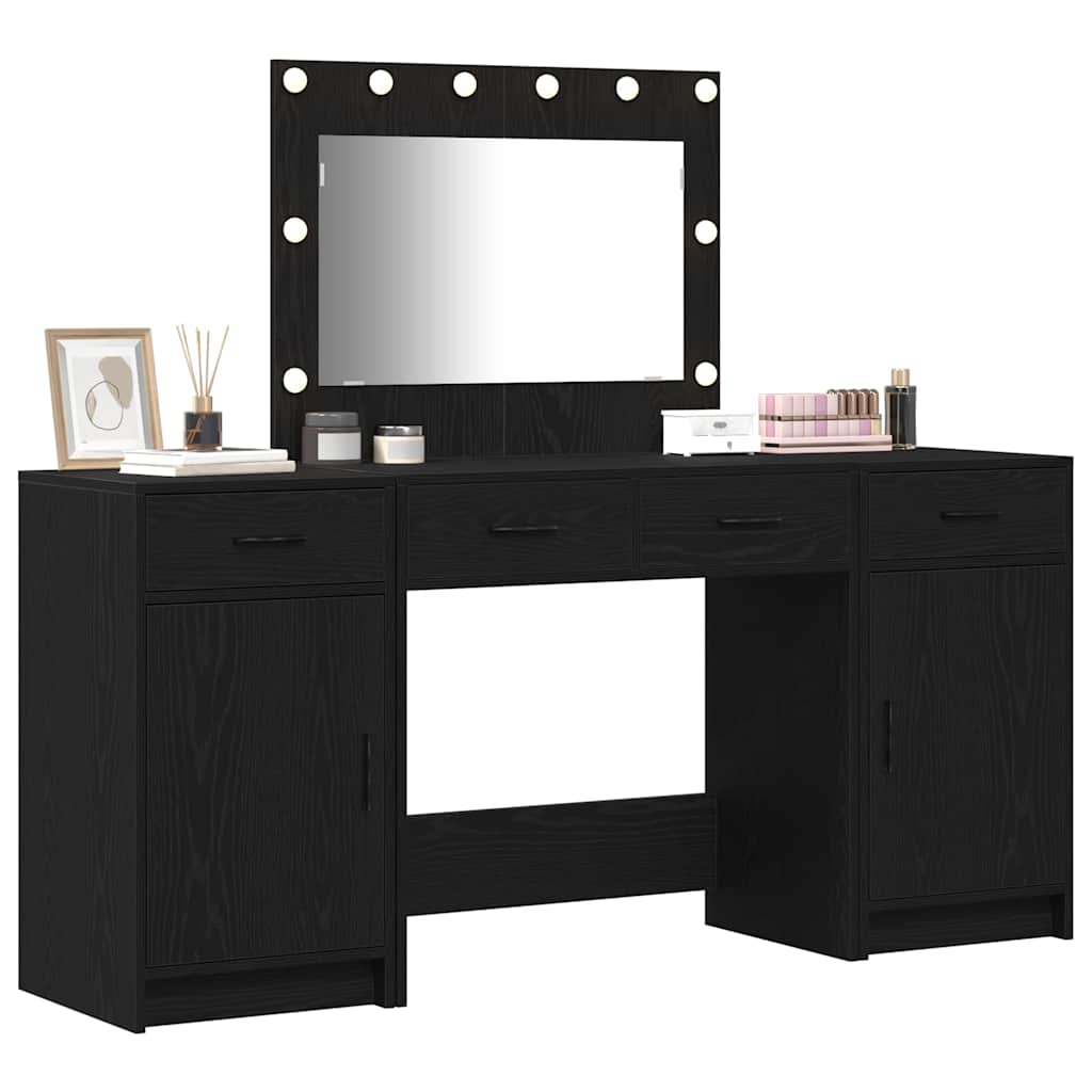 vidaXL Toaletka z szufladą 3 pcs Czarny Materiał drewnopochodny