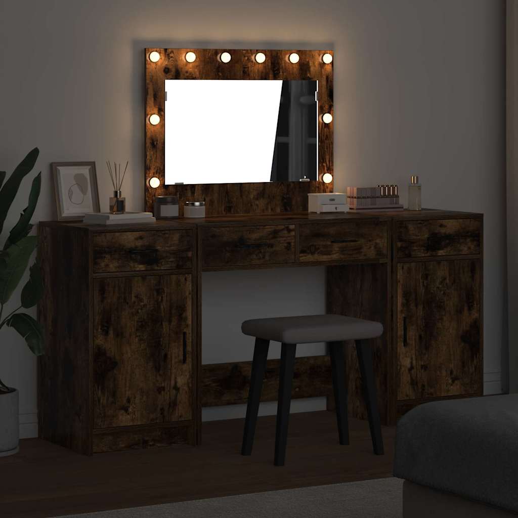 vidaXL Toaletka z szufladą 3 pcs Brązowy Materiał drewnopochodny