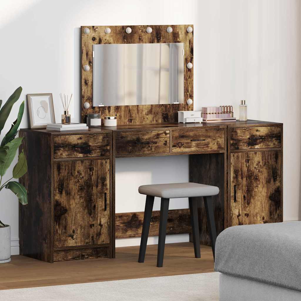 vidaXL Toaletka z szufladą 3 pcs Brązowy Materiał drewnopochodny