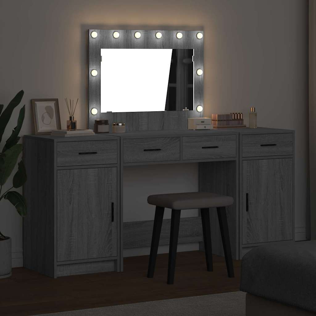 vidaXL Toaletka z szufladą 3 pcs Szary Materiał drewnopochodny