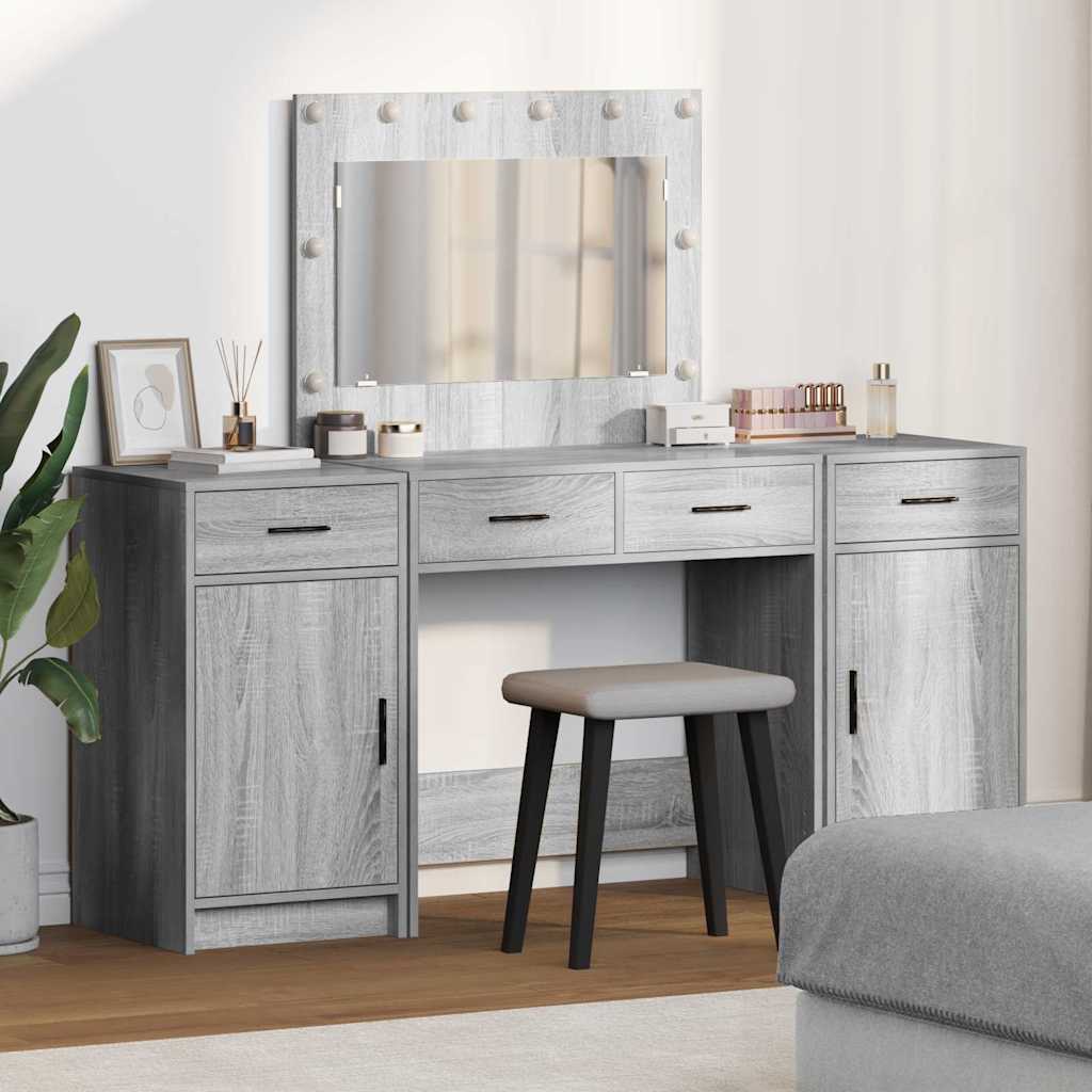 vidaXL Toaletka z szufladą 3 pcs Szary Materiał drewnopochodny