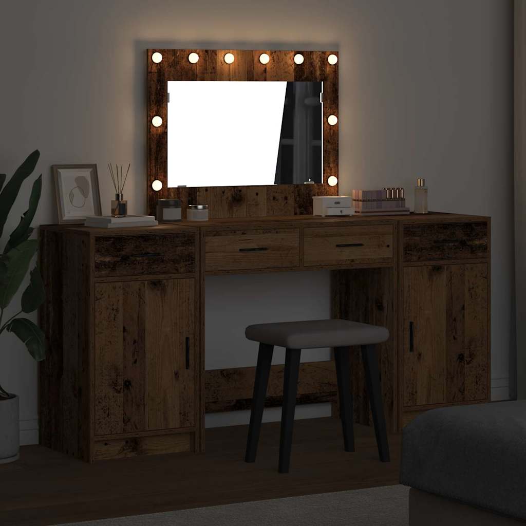 vidaXL Toaletka z szufladą 3 pcs Brązowy Materiał drewnopochodny