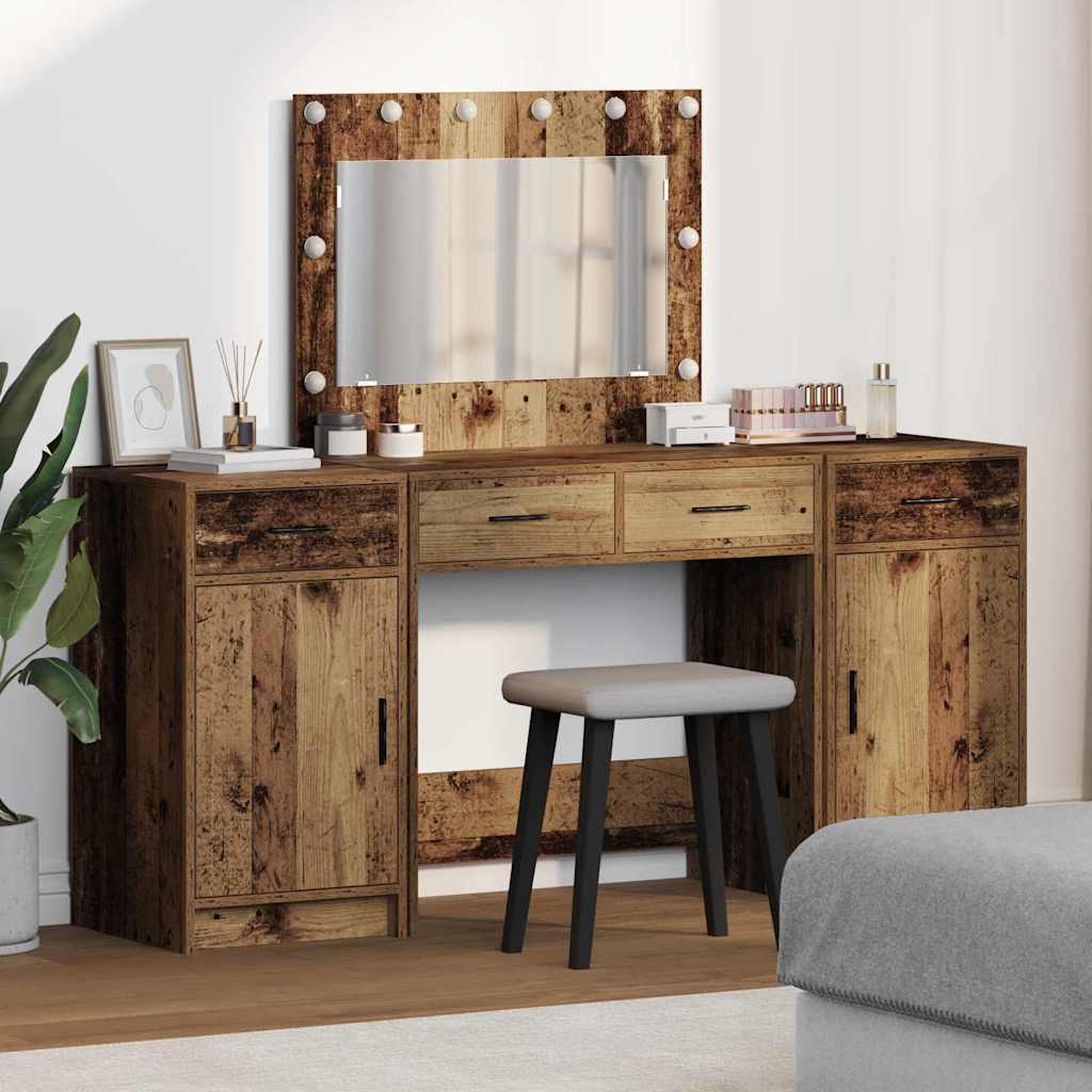 vidaXL Toaletka z szufladą 3 pcs Brązowy Materiał drewnopochodny