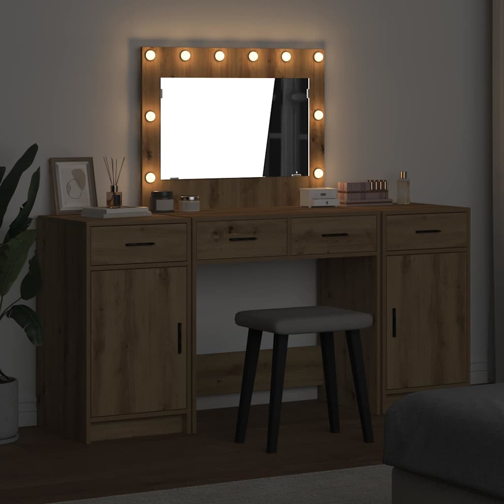 vidaXL Toaletka z szufladą 3 pcs Brązowy Materiał drewnopochodny