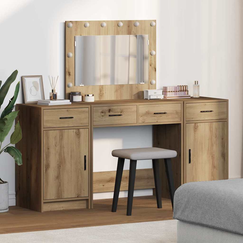 vidaXL Toaletka z szufladą 3 pcs Brązowy Materiał drewnopochodny