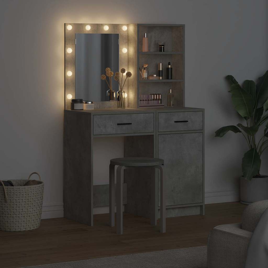 vidaXL Zestaw toaletowy z LED z szufladą z półką 2 pcs Betonowy szary