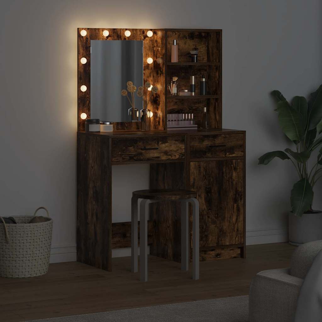 vidaXL Zestaw toaletowy z LED z szufladą z półką 2 pcs Dąb wędzony