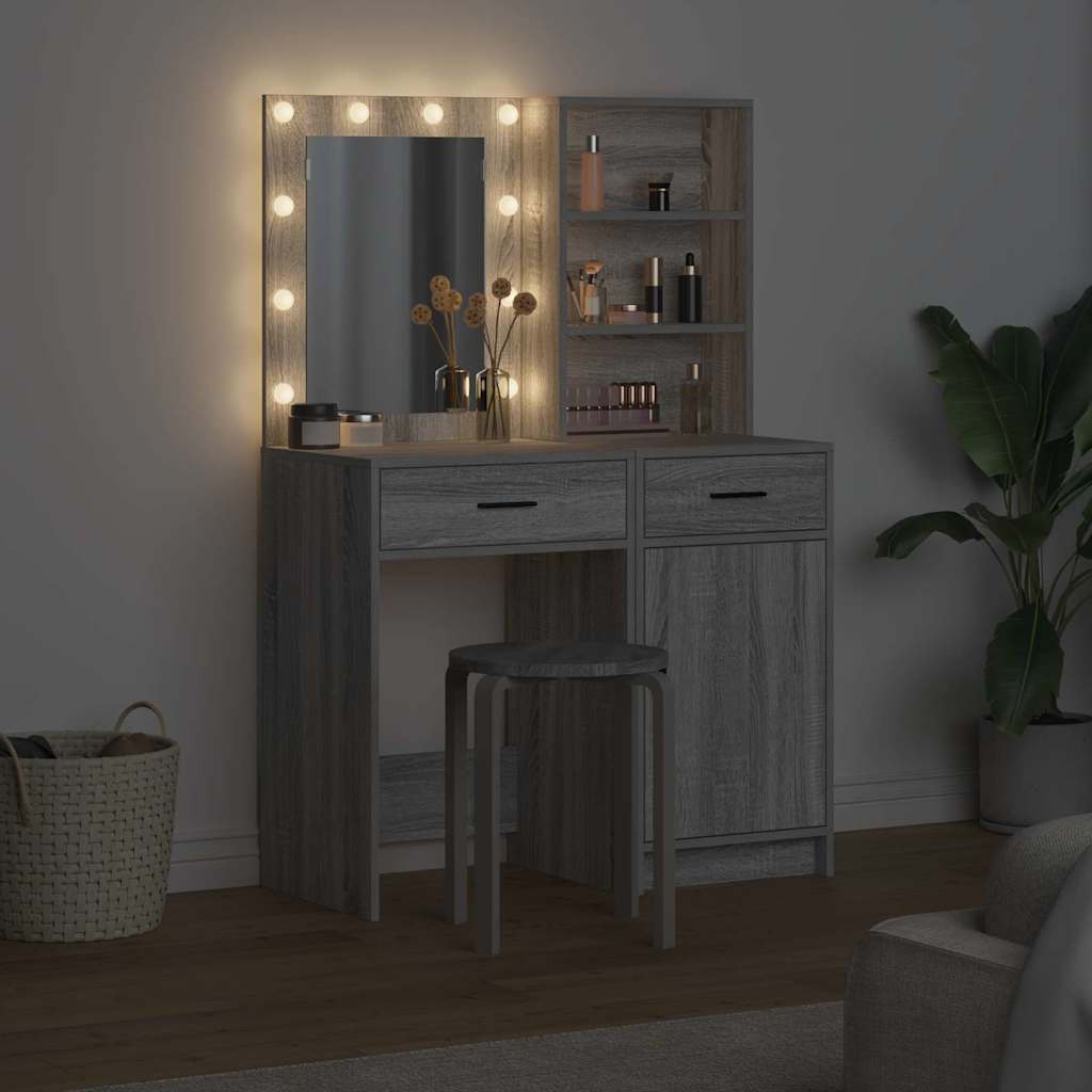 vidaXL Zestaw toaletowy z LED z szufladą z półką 2 pcs Szary Sonoma