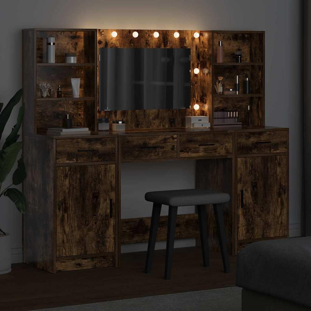 vidaXL Zestaw toaletowy z LED z szufladą z półką 3 pcs Dąb wędzony