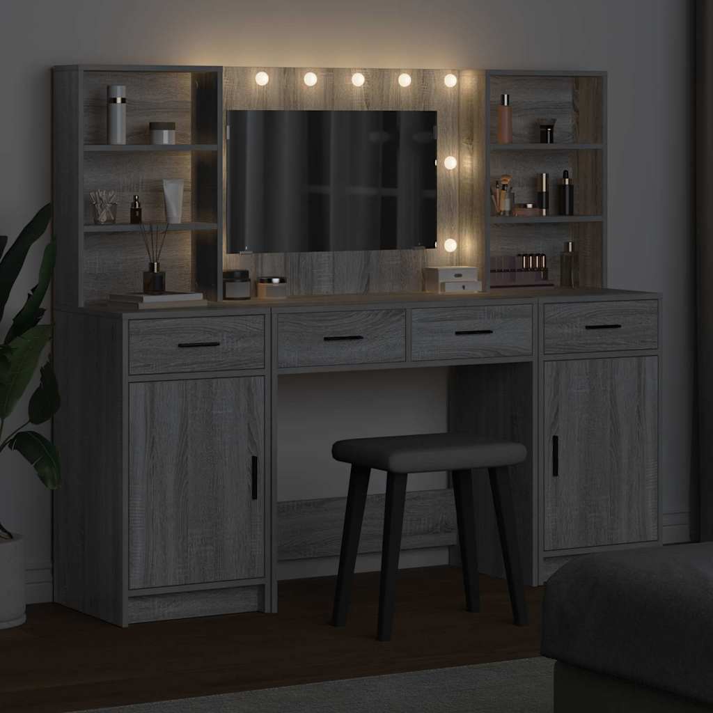 vidaXL Zestaw toaletowy z LED z szufladą z półką 3 pcs Szary Sonoma