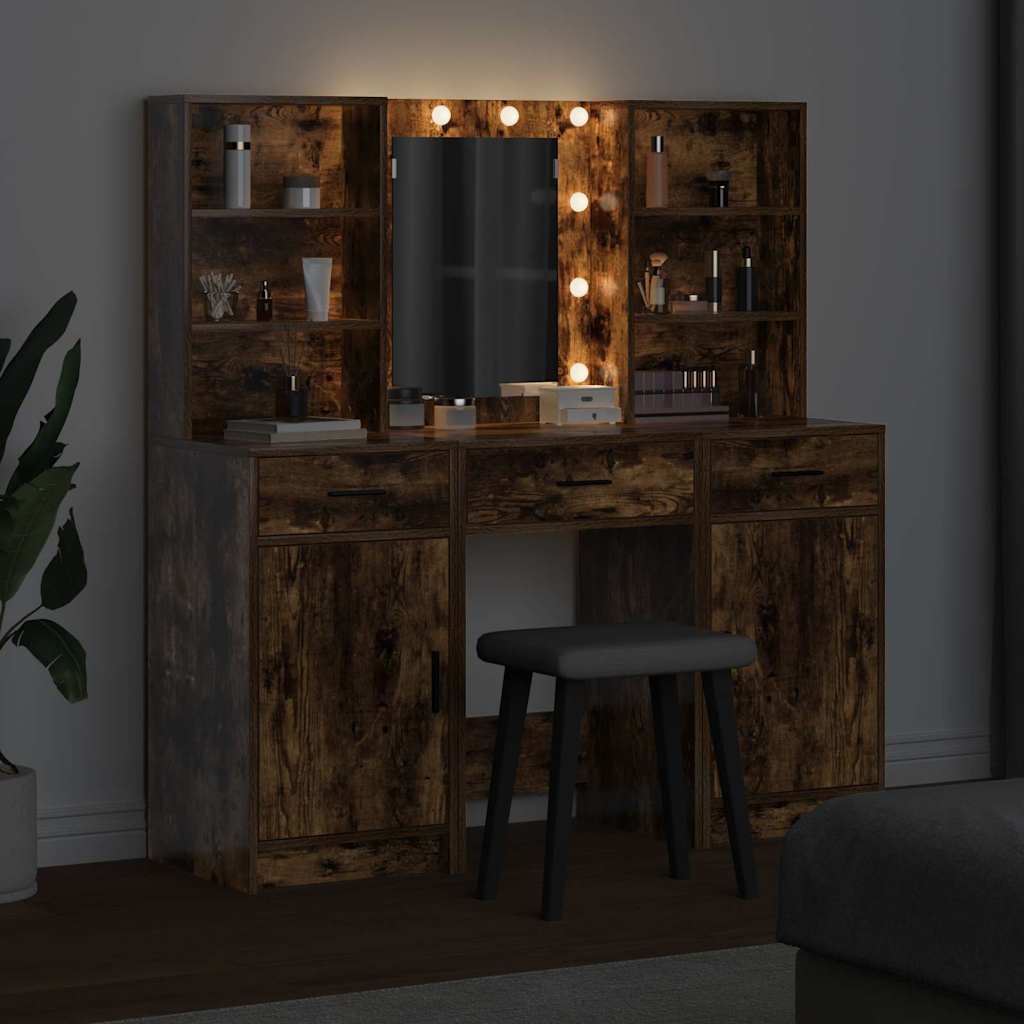 vidaXL Zestaw toaletowy z LED z szufladą z półką 3 pcs Dąb wędzony