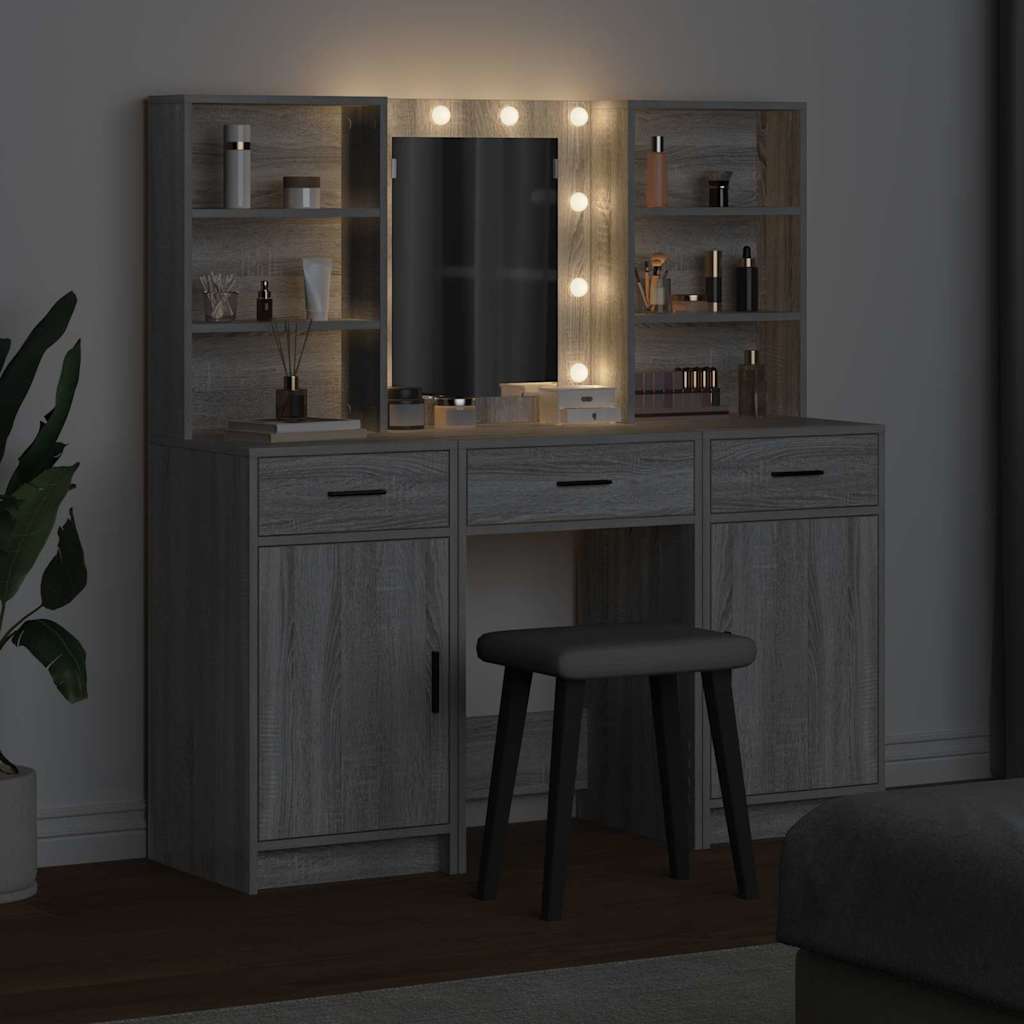 vidaXL Zestaw toaletowy z LED z szufladą z półką 3 pcs Szary Sonoma
