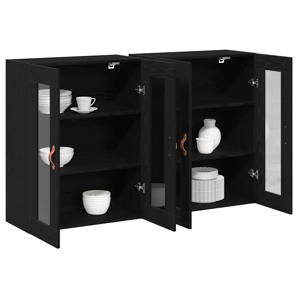 vidaXL Szafki ścienne 2 pcs Czarny Dąb 69,5 x 34 x 90 cm