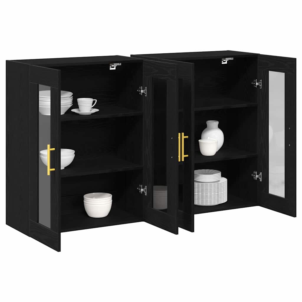 vidaXL Szafki ścienne 2 pcs Czarny Dąb 69,5 x 34 x 90 cm