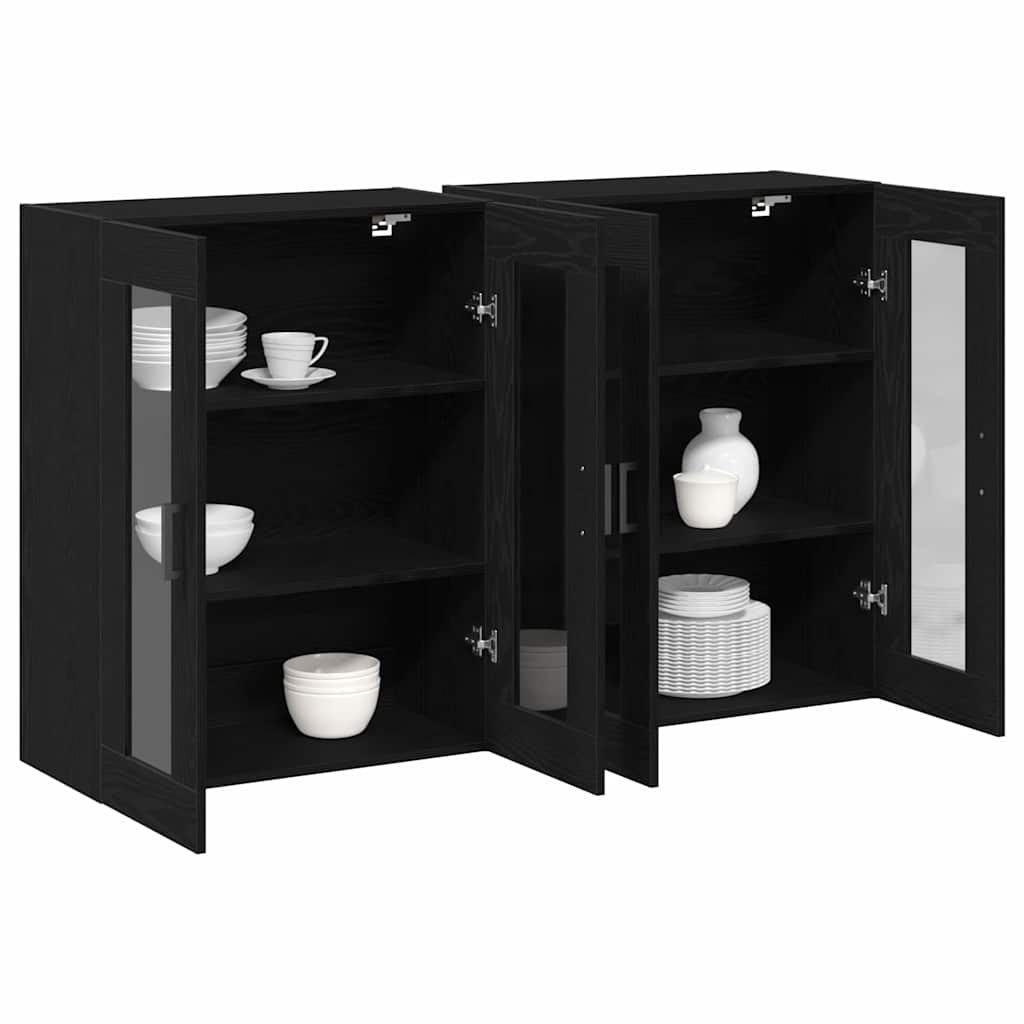 vidaXL Szafki ścienne 2 pcs Czarny Dąb 69,5 x 34 x 90 cm