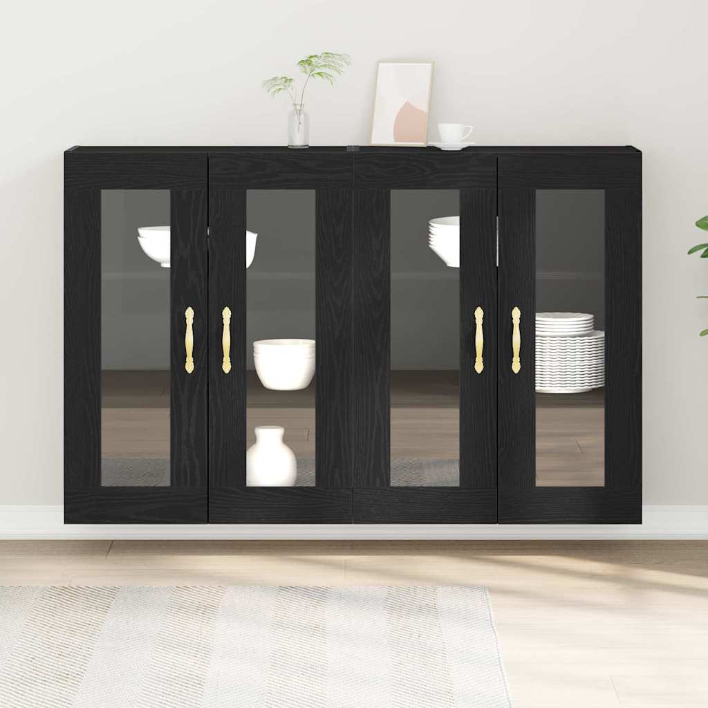 vidaXL Szafki ścienne 2 pcs Czarny Dąb 69,5 x 34 x 90 cm