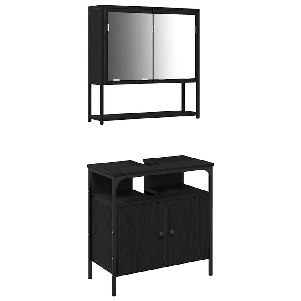 vidaXL Zestaw mebli łazienkowych 2 pcs Czarny Materiał drewnopochodny