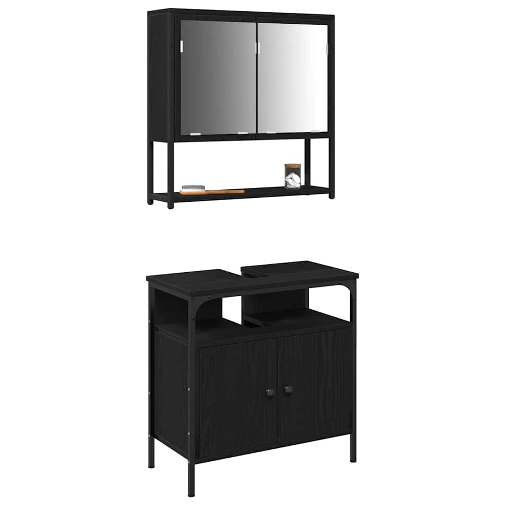 vidaXL Zestaw mebli łazienkowych 2 pcs Czarny Materiał drewnopochodny
