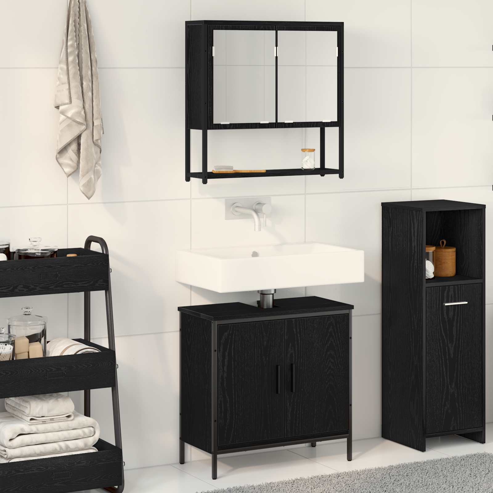 vidaXL Zestaw mebli łazienkowych 2 pcs Czarny Materiał drewnopochodny