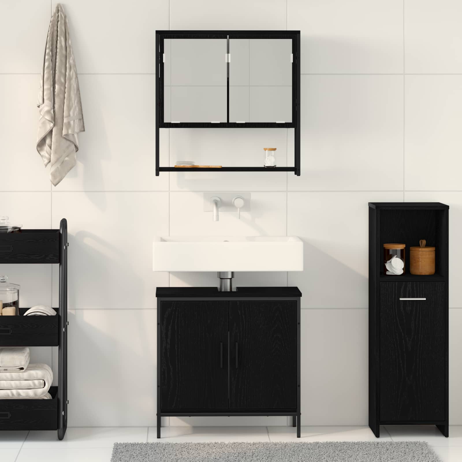 vidaXL Zestaw mebli łazienkowych 2 pcs Czarny Materiał drewnopochodny