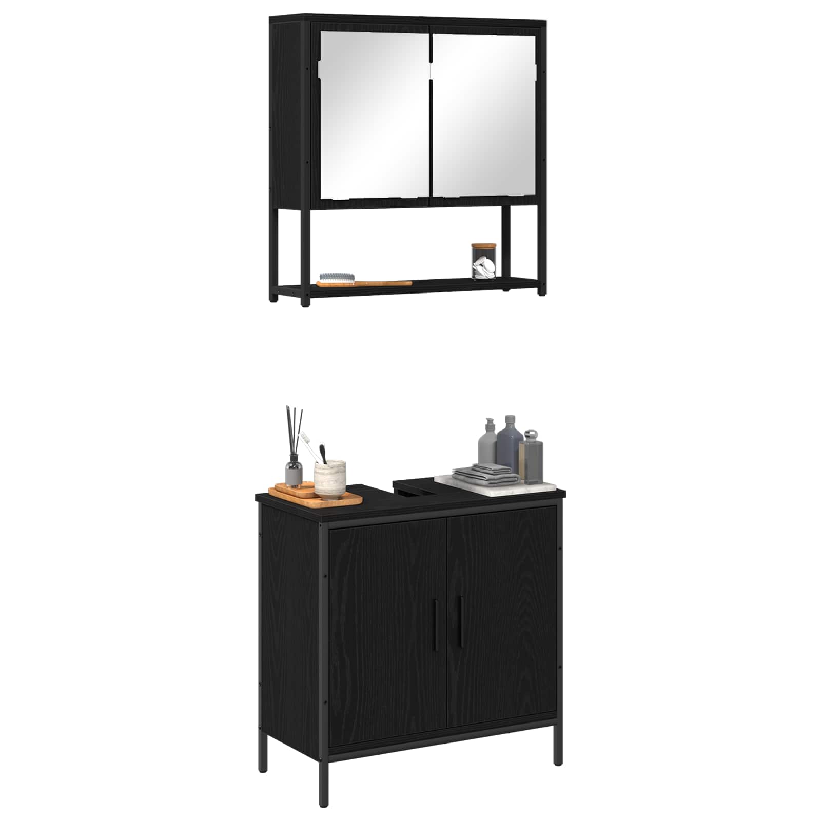vidaXL Zestaw mebli łazienkowych 2 pcs Czarny Materiał drewnopochodny