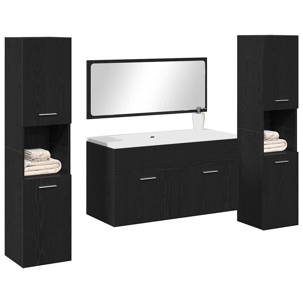 vidaXL Zestaw mebli łazienkowych Montowane na ścianie 4 pcs Czarny Dąb