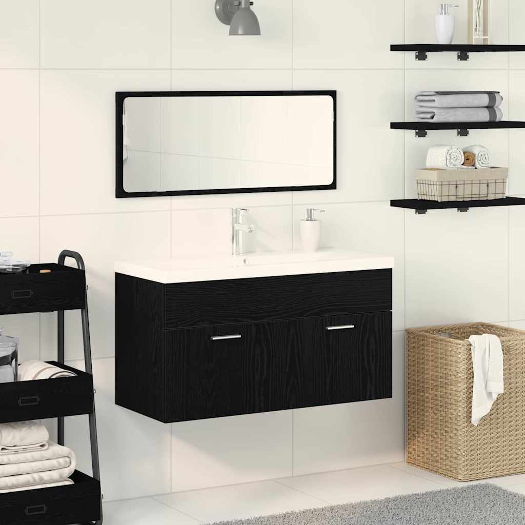 vidaXL Zestaw mebli łazienkowych Montowane na ścianie 3 pcs Czarny Dąb
