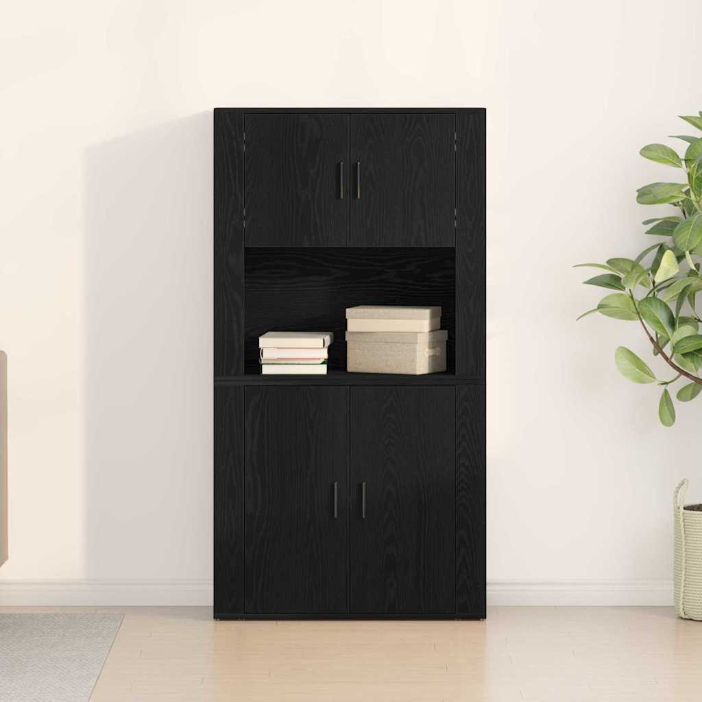 vidaXL Highboard Czarny Dąb 80 x 33 x 150 cm Materiał drewnopochodny
