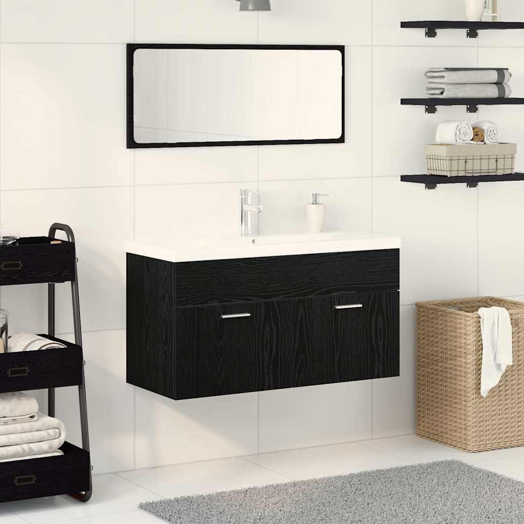 vidaXL Zestaw mebli łazienkowych Montowane na ścianie 3 pcs Czarny Dąb