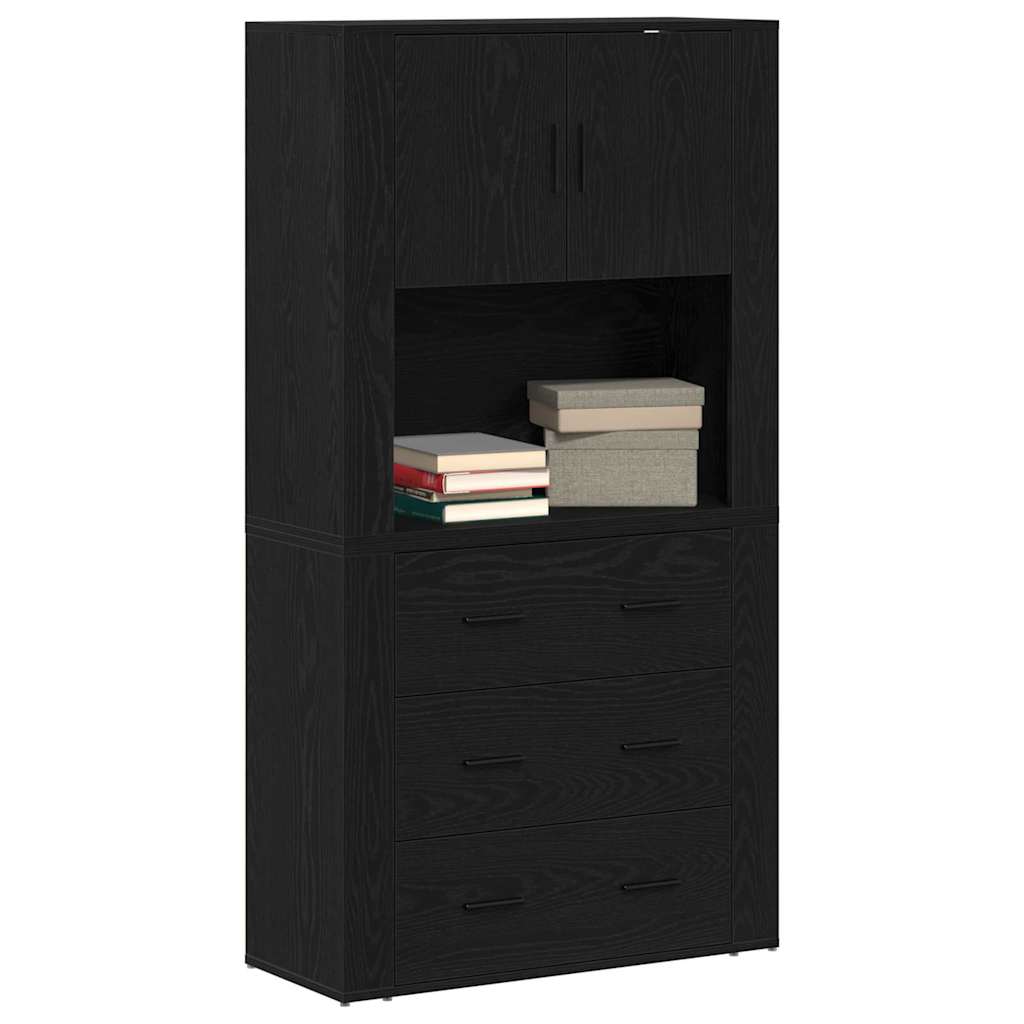 vidaXL Highboard Czarny Dąb 80 x 33 x 150 cm Materiał drewnopochodny