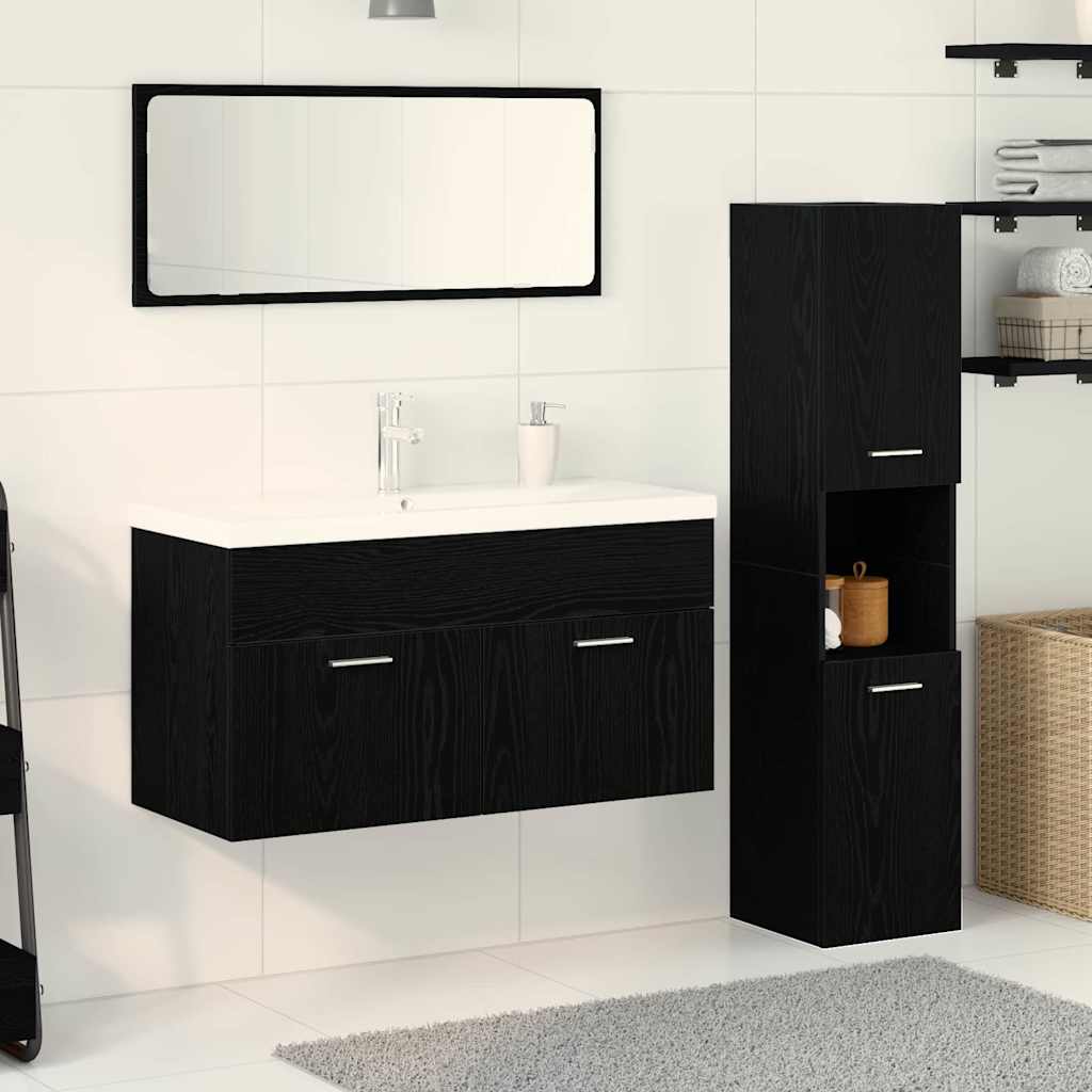 vidaXL Zestaw mebli łazienkowych z szufladą z półką 4 pcs Czarny Dąb