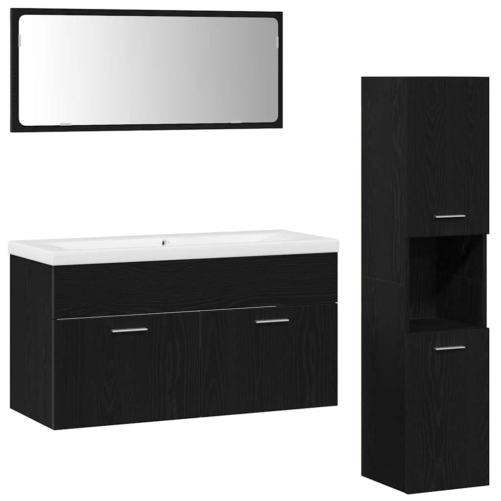 vidaXL Zestaw mebli łazienkowych z szufladą z półką 4 pcs Czarny Dąb