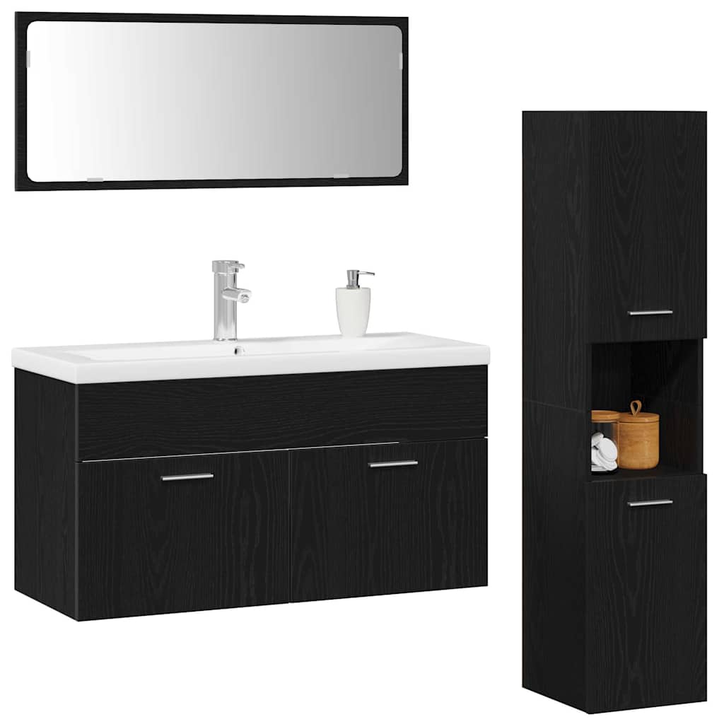 vidaXL Zestaw mebli łazienkowych z szufladą z półką 4 pcs Czarny Dąb