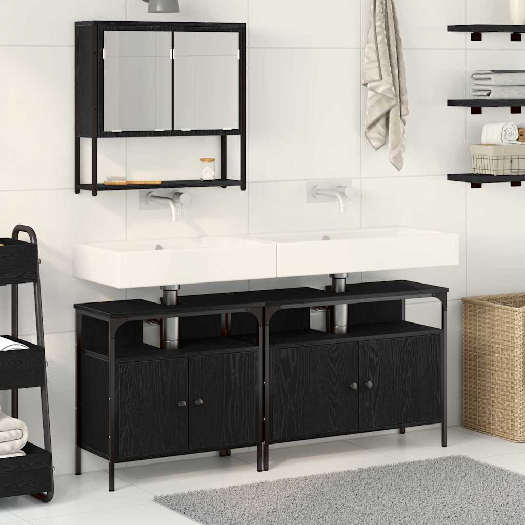 vidaXL Zestaw mebli łazienkowych 3 pcs Czarny Materiał drewnopochodny