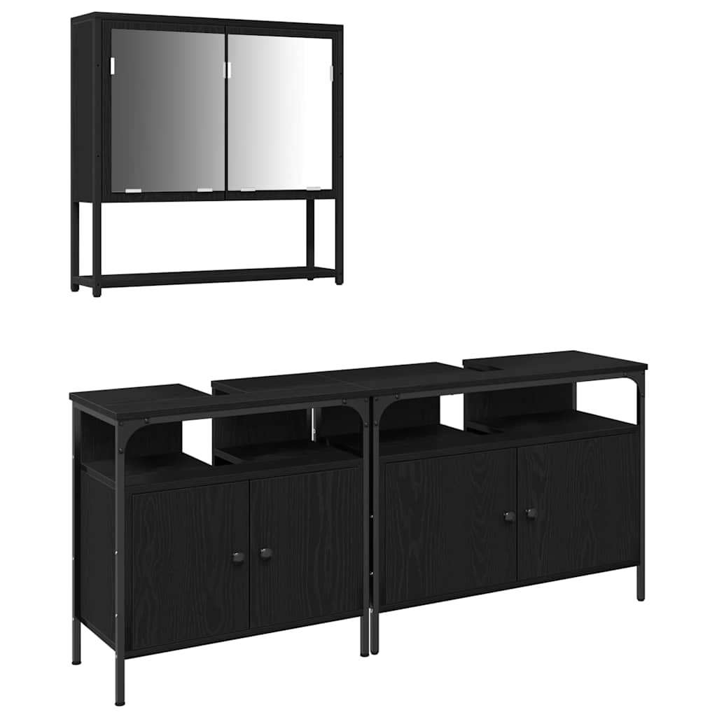 vidaXL Zestaw mebli łazienkowych 3 pcs Czarny Materiał drewnopochodny