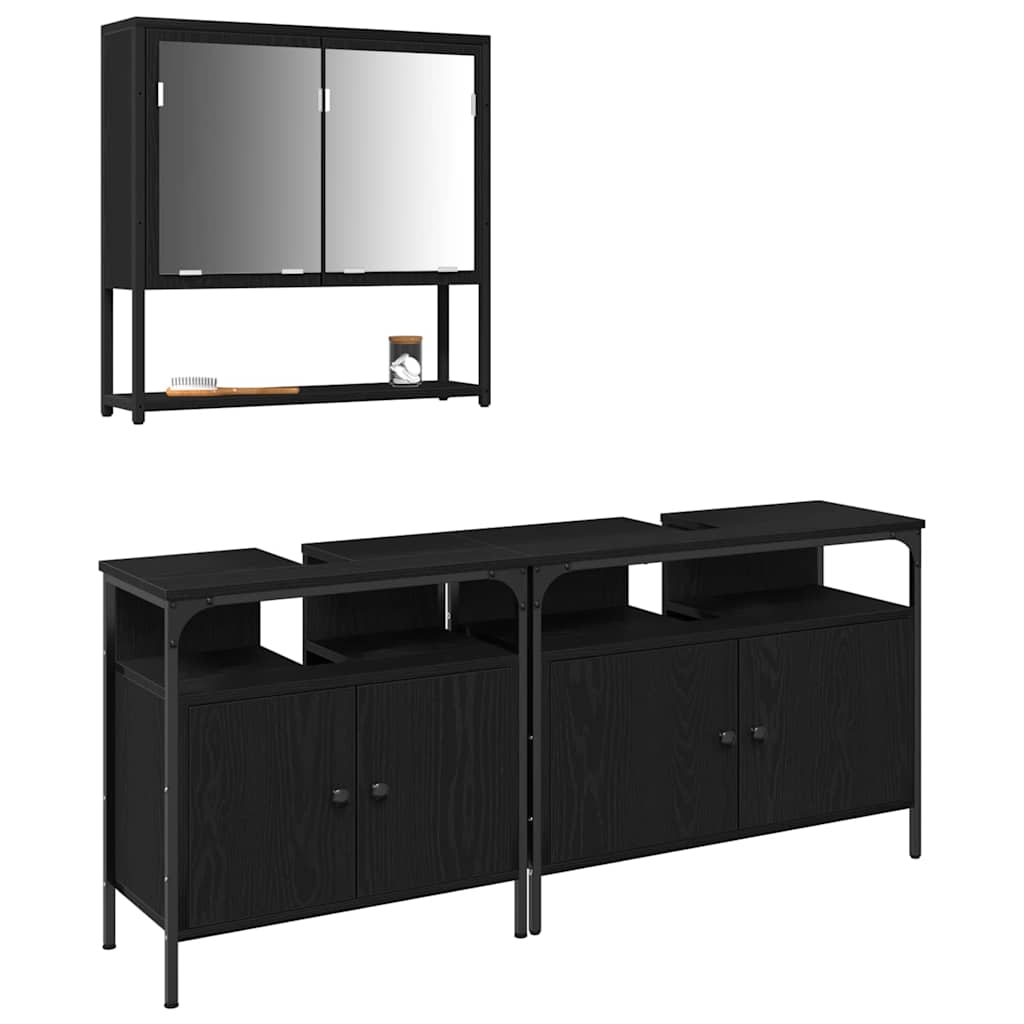 vidaXL Zestaw mebli łazienkowych 3 pcs Czarny Materiał drewnopochodny