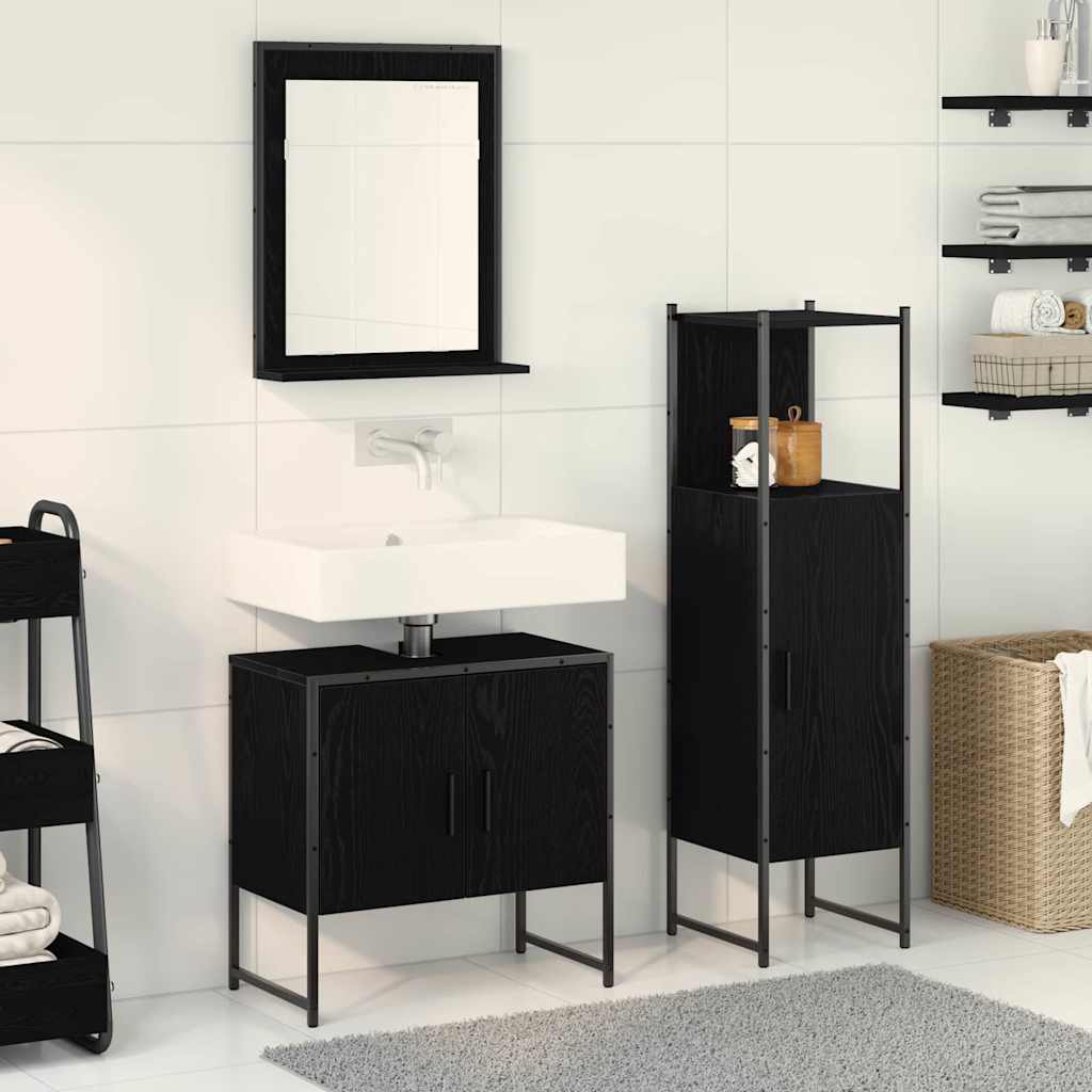 vidaXL Zestaw mebli łazienkowych 3 pcs Czarny Materiał drewnopochodny