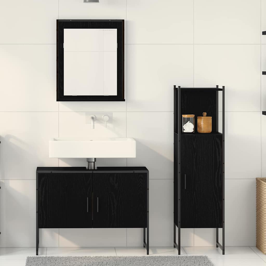 vidaXL Zestaw mebli łazienkowych 3 pcs Czarny Materiał drewnopochodny