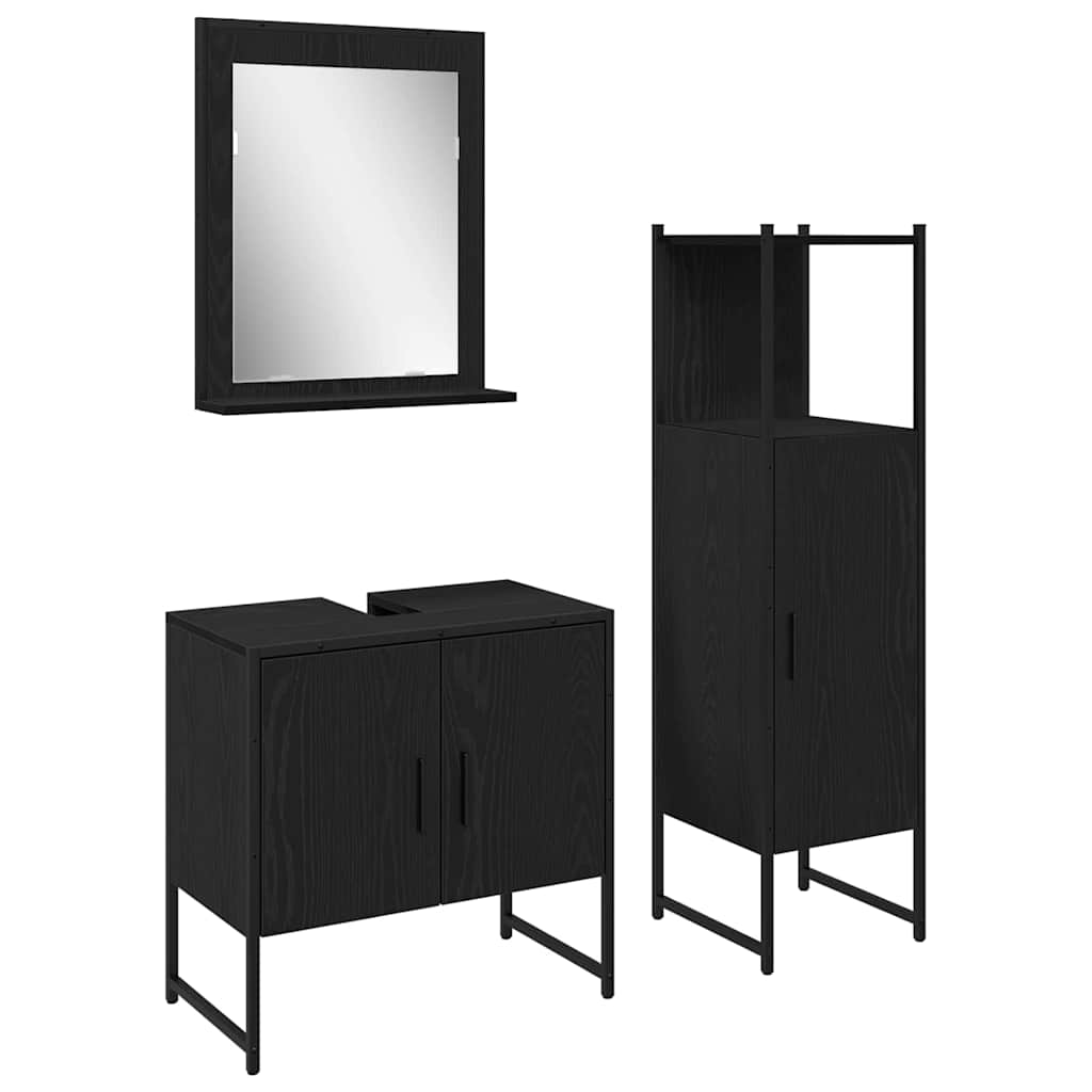 vidaXL Zestaw mebli łazienkowych 3 pcs Czarny Materiał drewnopochodny