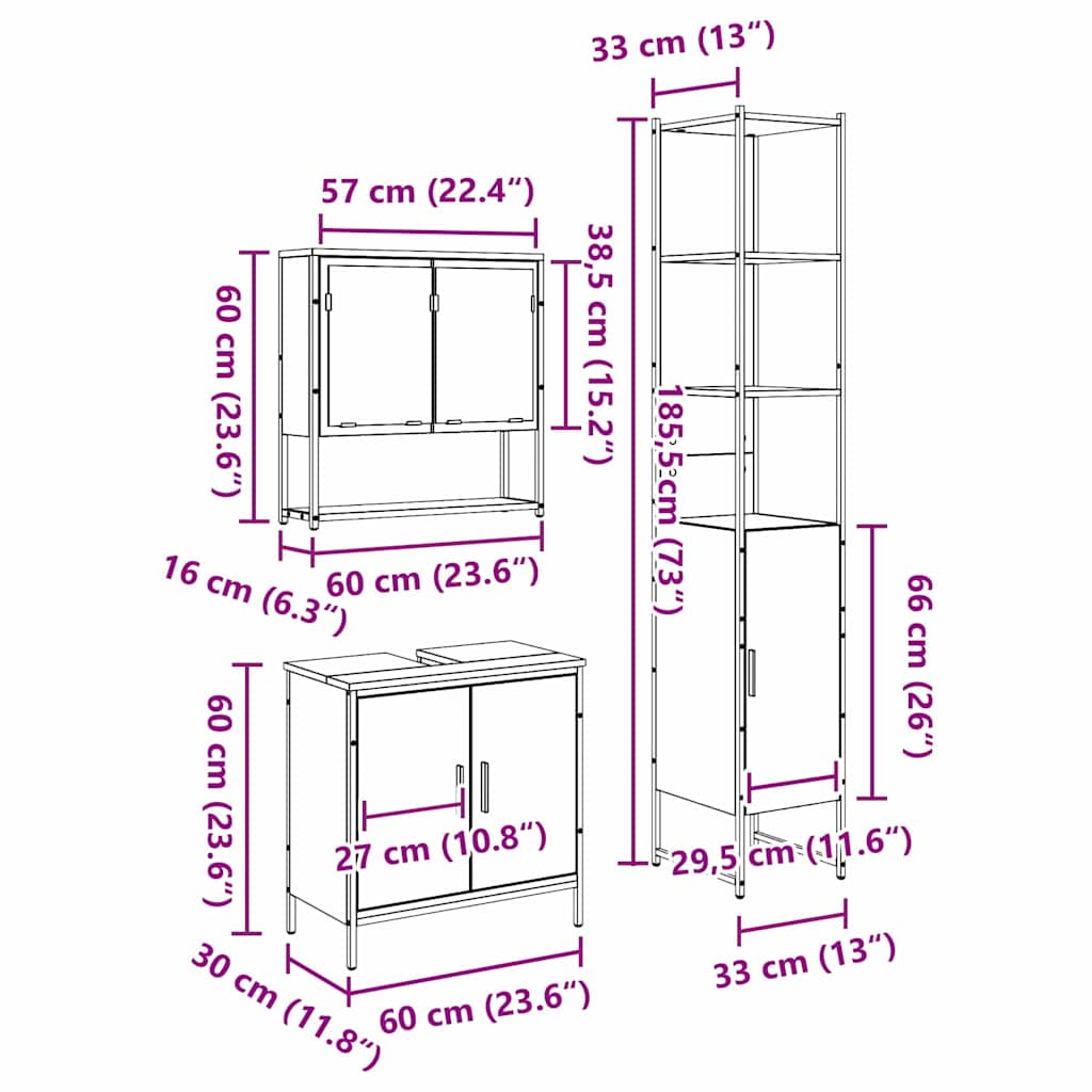 vidaXL Zestaw mebli łazienkowych 3 pcs Brązowy Materiał drewnopochodny