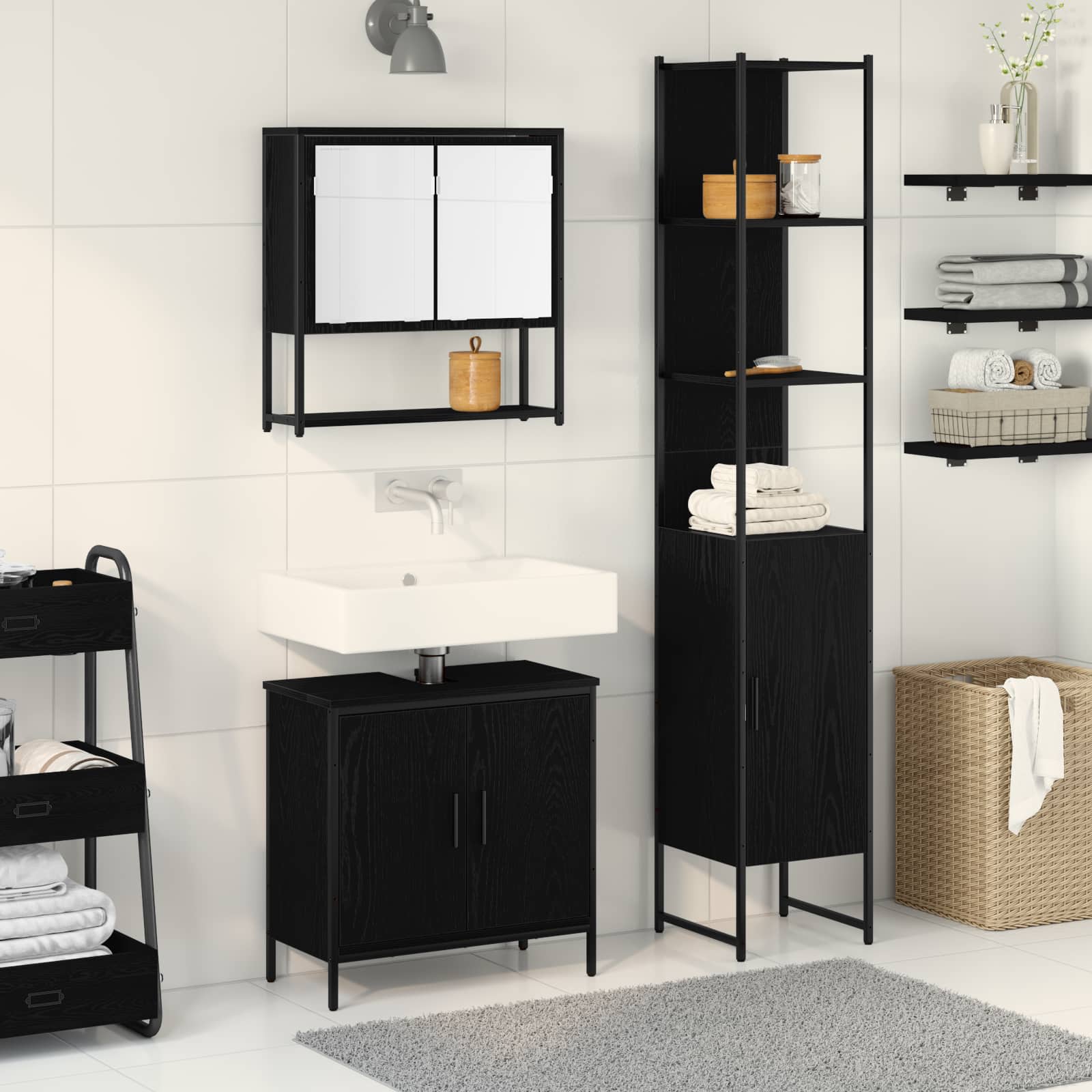 vidaXL Zestaw mebli łazienkowych 3 pcs Czarny Materiał drewnopochodny