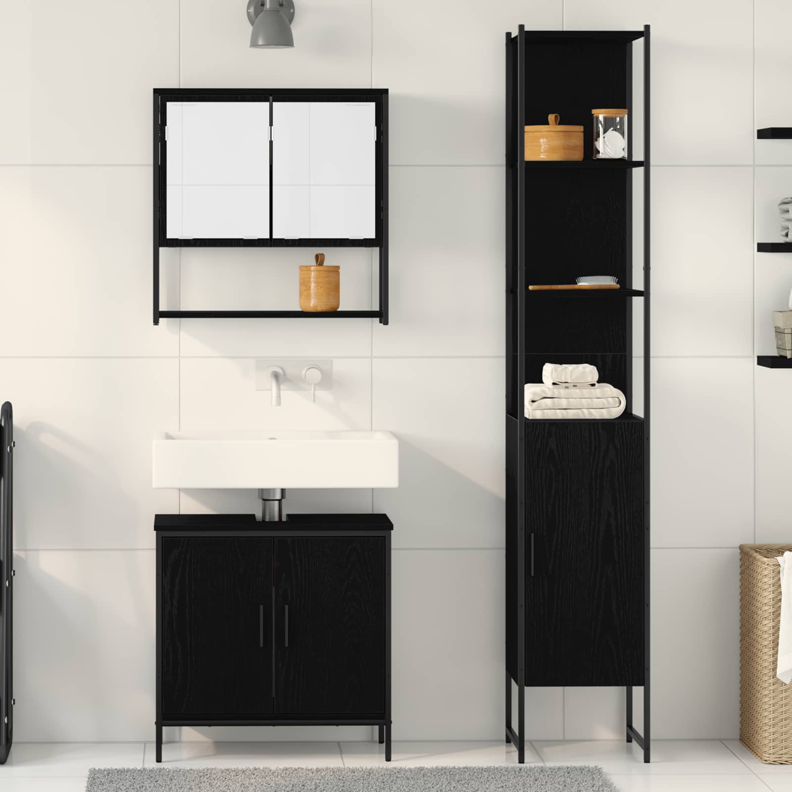vidaXL Zestaw mebli łazienkowych 3 pcs Czarny Materiał drewnopochodny